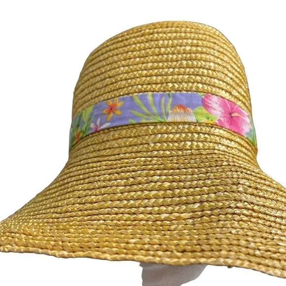 Tropical Trends 100% Natural Straw Hat One Size Wide Brim Beach Floral S… - Picture 3 of 8